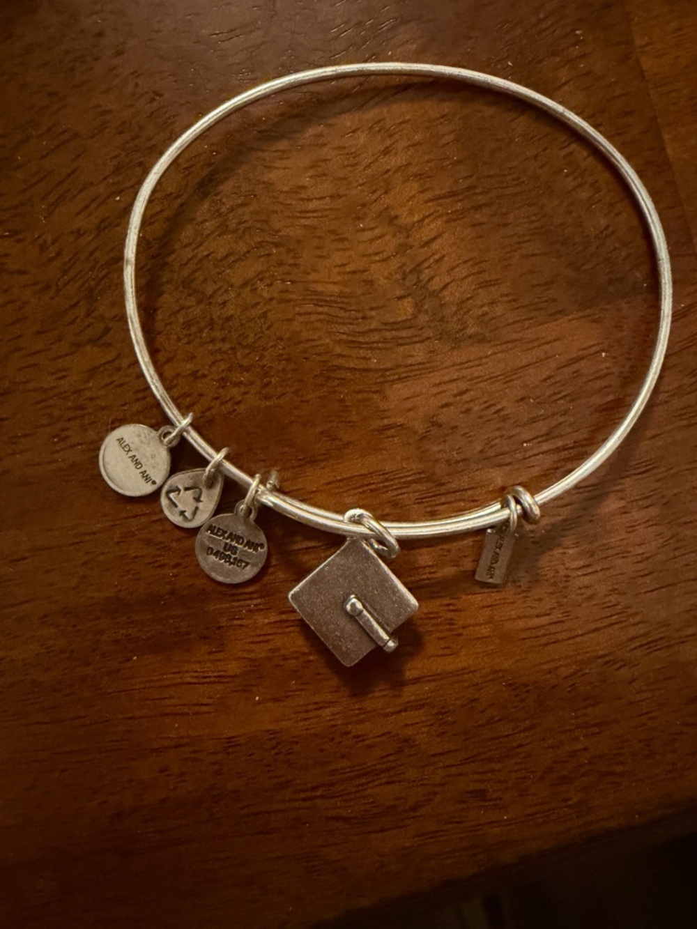 Silver Graduation Cap Charm Bangle Bracelet
